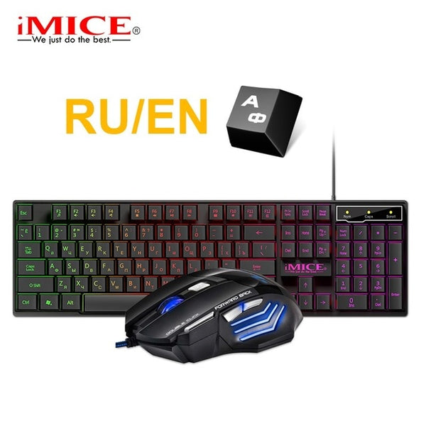 Gaming Keyboard RGB Backlit Keyboard With Silent Gaming Mouse Set Russian Keyboard Mouse Gamer Kit For Computer Game PC Laptop