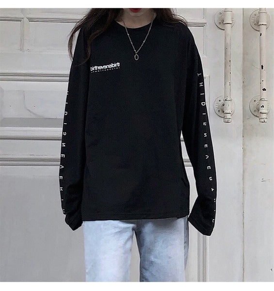 Autumn tshirt Casual Letter Print O-Neck stripe Tees Creativity Loose T-Shirts Women Long Sleeve Oversize top Hip Hop Streetwear