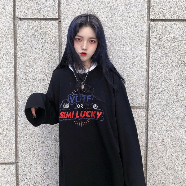 Autumn tshirt Casual Letter Print O-Neck stripe Tees Creativity Loose T-Shirts Women Long Sleeve Oversize top Hip Hop Streetwear