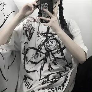 Japan Gray Tshirt Streetwear Loose Summer T Shirt Women Harajuku Punk Short Sleeves T-shirts Tops Tee Hip Hop Loose Tshirt Girls