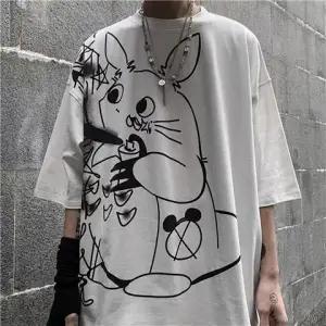 Japan Gray Tshirt Streetwear Loose Summer T Shirt Women Harajuku Punk Short Sleeves T-shirts Tops Tee Hip Hop Loose Tshirt Girls