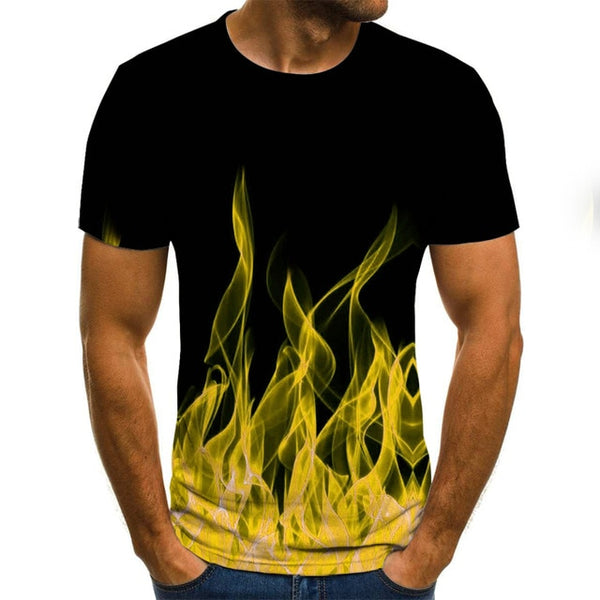 2020 new flame men's T-shirt summer fashion short-sleeved 3D round neck tops smoke element shirt trendy men's T-shirt