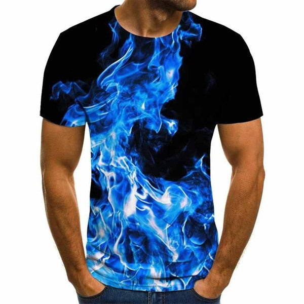 2020 new flame men's T-shirt summer fashion short-sleeved 3D round neck tops smoke element shirt trendy men's T-shirt