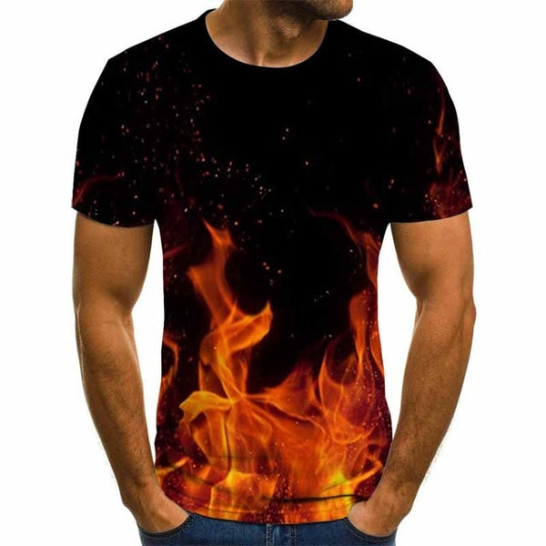 2020 new flame men's T-shirt summer fashion short-sleeved 3D round neck tops smoke element shirt trendy men's T-shirt