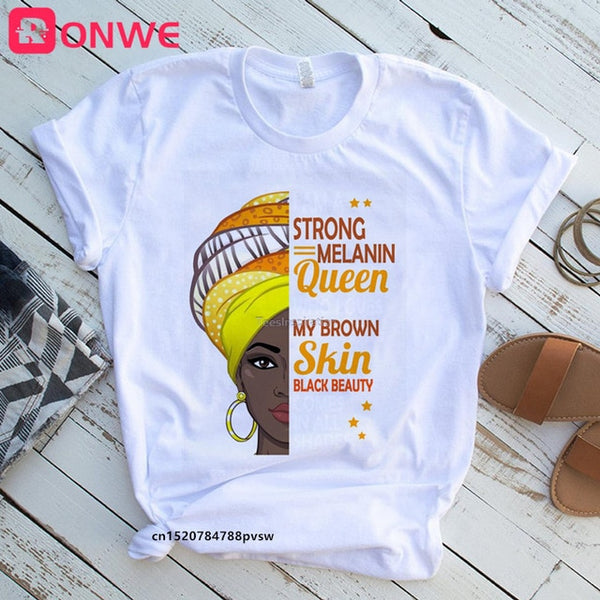 I Am A Strong Melanin Queen t shirt Women Clothes African Black Girl History Month Female T-shirt Melanin Tee Shirt,Drop Ship