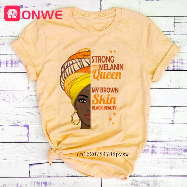 I Am A Strong Melanin Queen t shirt Women Clothes African Black Girl History Month Female T-shirt Melanin Tee Shirt,Drop Ship