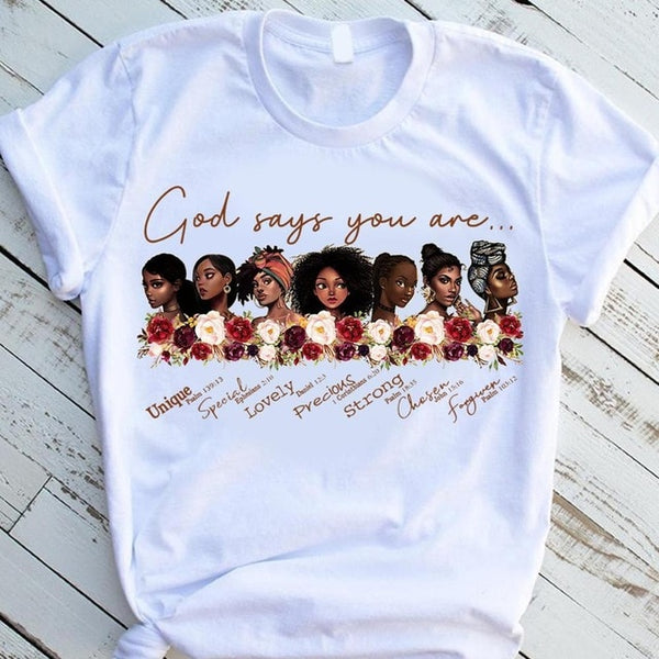 God says you are black girl is beutiful magic t shirt women fashion graphic t shirts black lives matter Juneteenth tshirt tops