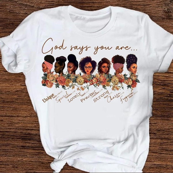 God says you are black girl is beutiful magic t shirt women fashion graphic t shirts black lives matter Juneteenth tshirt tops