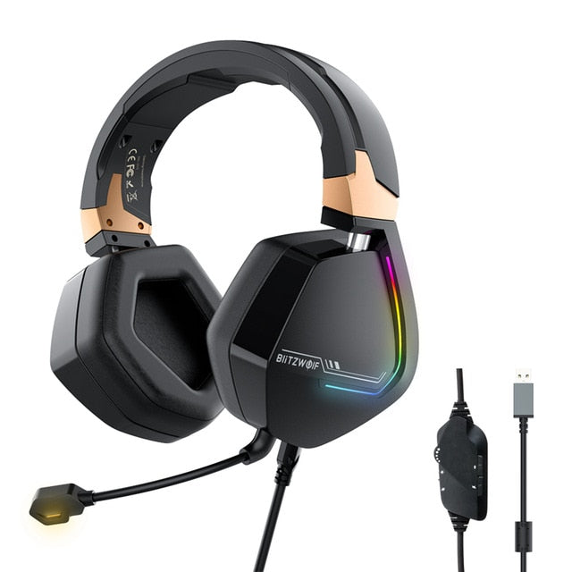 BlitzWolf BW-GH2 Gaming Headphones USB Wired 7.1 Channel 53mm Driver RGB Gamer Headset with Mic for Computer for PS3/4  Head Set