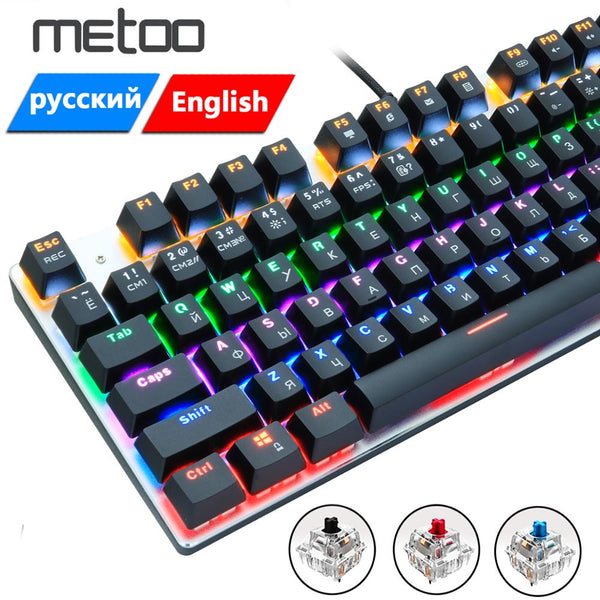 Metoo Gaming Mechanical Keyboard Game Anti-ghosting Russian/US Blue Black Red Switch Backlit USB Wired Keyboard For pro Gamer