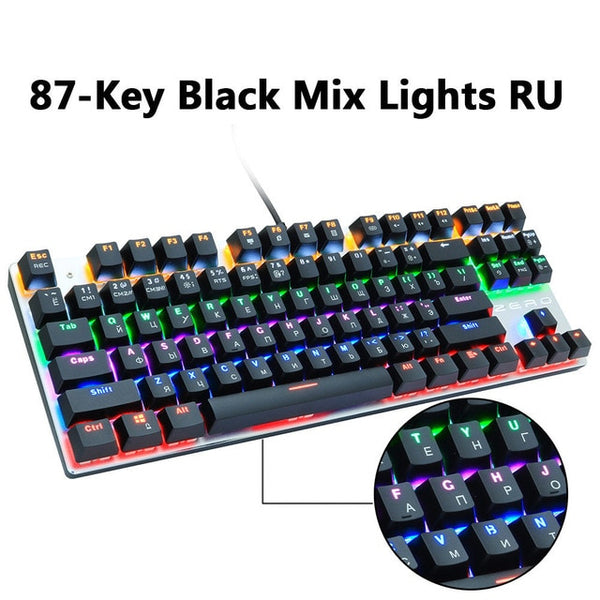 Metoo Gaming Mechanical Keyboard Game Anti-ghosting Russian/US Blue Black Red Switch Backlit USB Wired Keyboard For pro Gamer