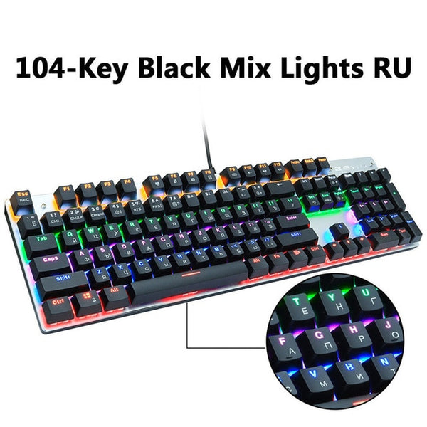 Metoo Gaming Mechanical Keyboard Game Anti-ghosting Russian/US Blue Black Red Switch Backlit USB Wired Keyboard For pro Gamer