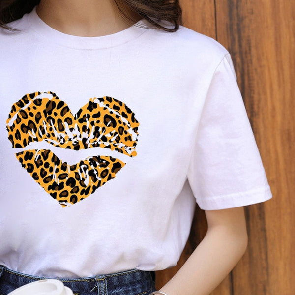 ZOGANKIN Summer Fashion Shirt Lips Leopard Graphic T Shirt Women Tops Base O-neckBlack Tees Kiss Leopard Lip Funny Girls Tshirt