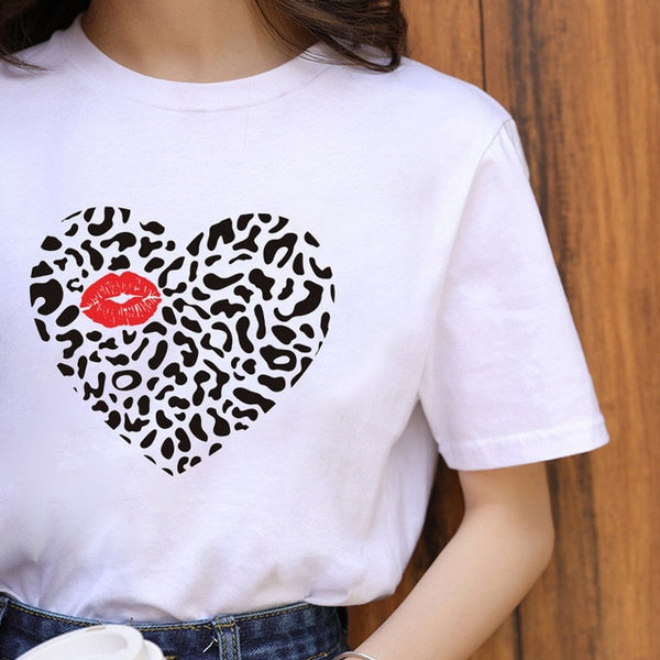 ZOGANKIN Summer Fashion Shirt Lips Leopard Graphic T Shirt Women Tops Base O-neckBlack Tees Kiss Leopard Lip Funny Girls Tshirt