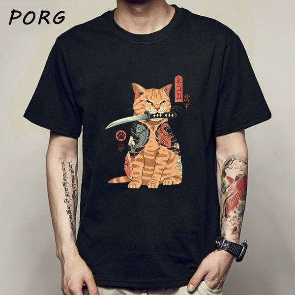 Men Catana Cool Summer Loose Men/Women T Shirt Casual Short Sleeve Cat Print Anime Tshirt Japanese Summer T-Shirt Tops Tee Shirt