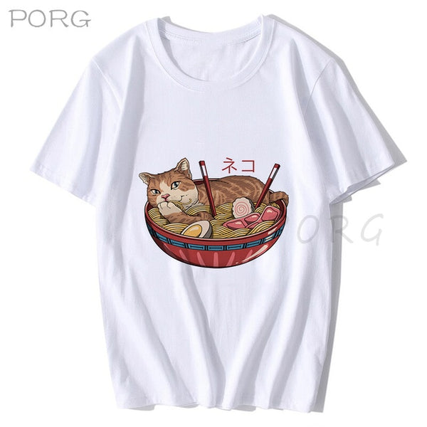 Men Catana Cool Summer Loose Men/Women T Shirt Casual Short Sleeve Cat Print Anime Tshirt Japanese Summer T-Shirt Tops Tee Shirt