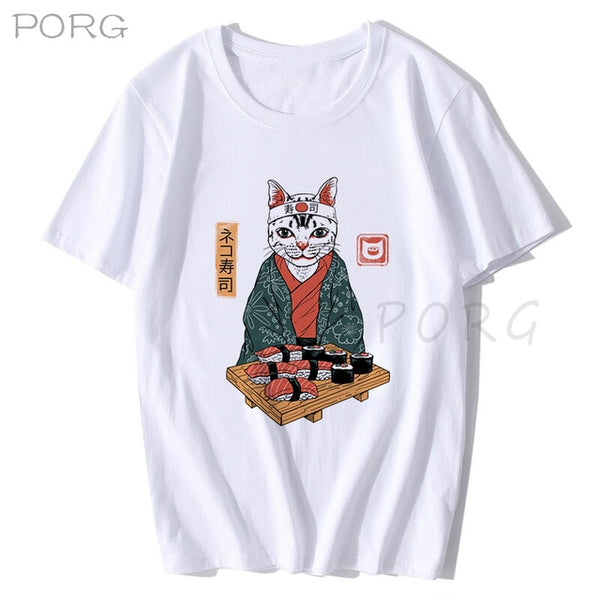 Men Catana Cool Summer Loose Men/Women T Shirt Casual Short Sleeve Cat Print Anime Tshirt Japanese Summer T-Shirt Tops Tee Shirt