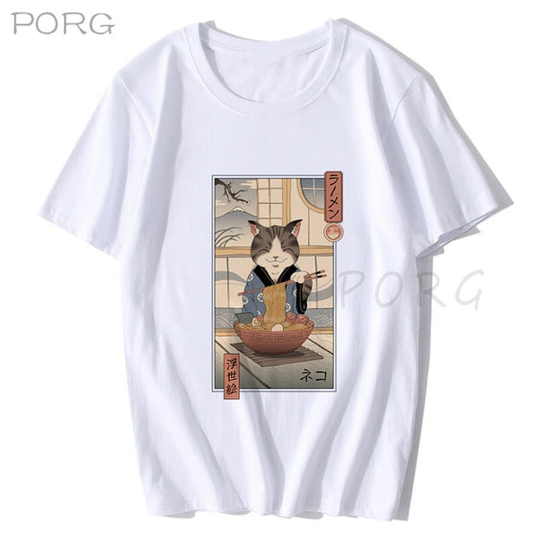 Men Catana Cool Summer Loose Men/Women T Shirt Casual Short Sleeve Cat Print Anime Tshirt Japanese Summer T-Shirt Tops Tee Shirt