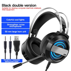 Gaming Headset Head-Mounted Headphones With Microphone For PC Computer Gamer Earphone Surround Sound with RGB Light