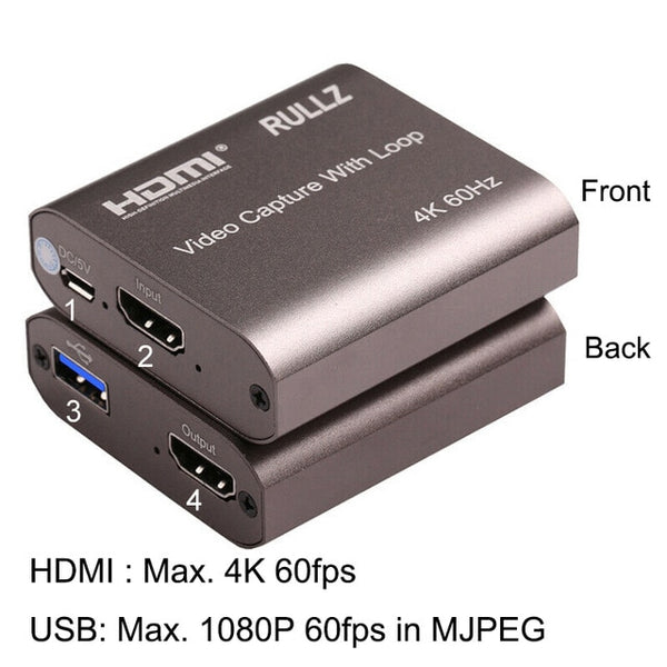 4K 60hz Loop Out HDMI Capture Card Audio Video Recording Plate Live Streaming USB 2.0 3.0 1080p Grabber for PS4 Game DVD Camera