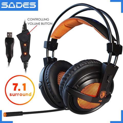 SADES A6 PC wired Gaming Headphones Headset Gamer 7.1 Surround Sound Stereo Earphones Microphone LED Breathing Light head set