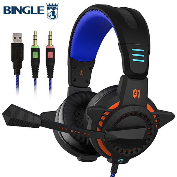 Bingle G1PLUS Noise Cancelling Led Light Stereo PC Game HeadSet Usb Gamer Head set PS4 Laptop Gaming Headphone With Microphone